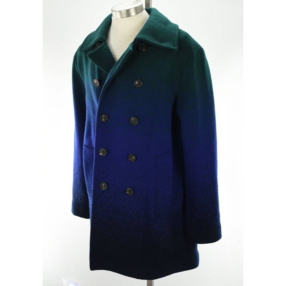 MISSONI Mens Green Navy Ombre Double Breasted Heavy Wool Knit Coat 52 42 NWT